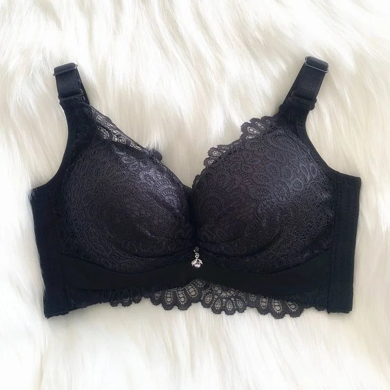 Small Thick Padded Bra for Flat Chest with Lace Decoration and Back Closure