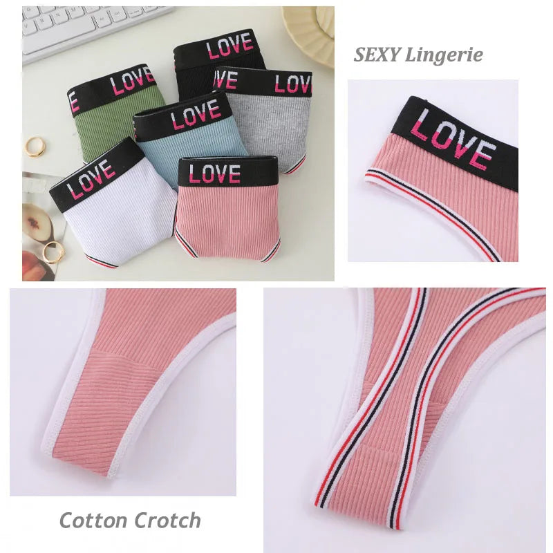 6PCS Set Women Cotton Thongs Sexy Low Waist T Back Thongs Ribbed Comfortable Female Underwear Ladies G String Lingerie S to XL