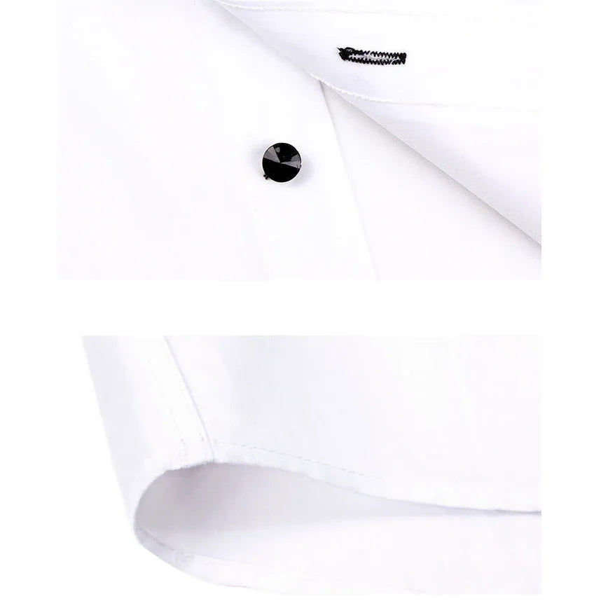 Premium Quality White Dress Shirts for Men Non Iron Wrinkle Resistant Long Sleeve Solid Cotton Polyester