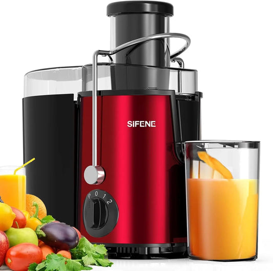SiFENE 3 Inch Big Mouth Centrifugal Juicer Extractor for Fruits and Vegetables Compact Juicing Maker Non BPA Easy to Clean Red
