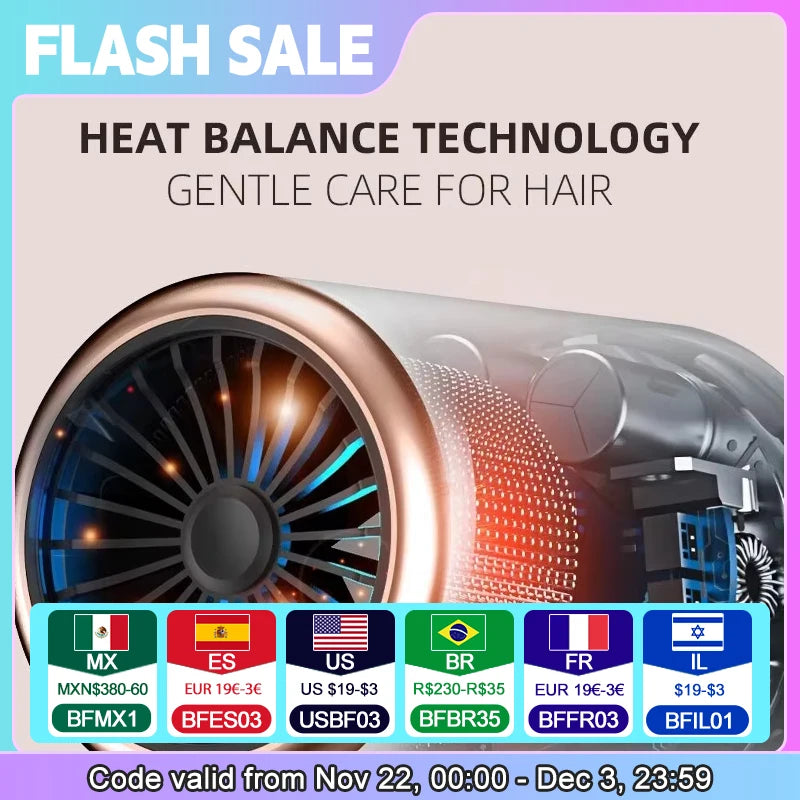 High Speed Electric Hair Dryer with Turbine Airflow Low Noise Constant Temperature and Quick Drying for Home Salons