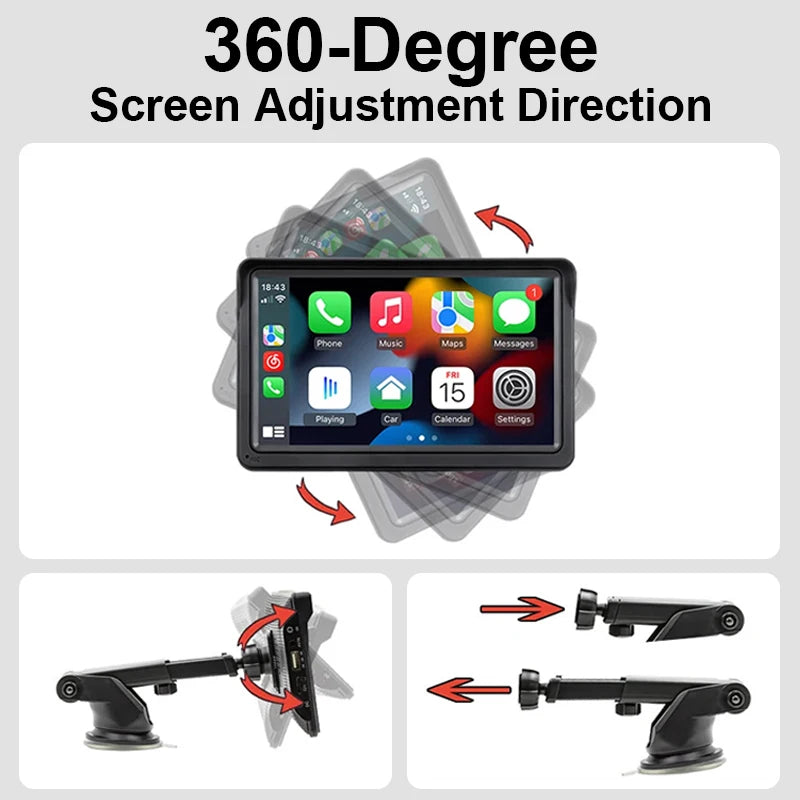 Hippcron 7 Inch Car Radio Multimedia Video Player Wireless Carplay Wireless Android Auto Portable Universal Touch Screen