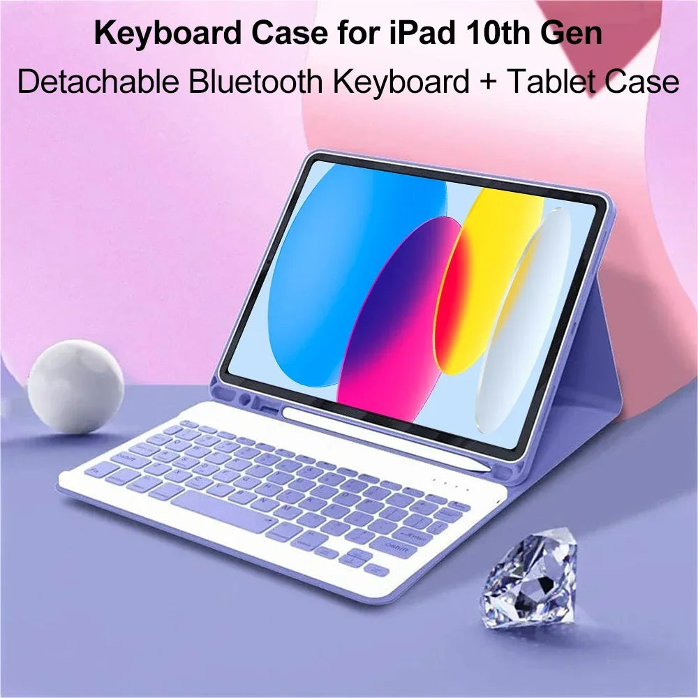 For iPad 10th Generation 2022 10.9 Inch Case with Detachable Wireless Bluetooth Keyboard and Tablet Cover