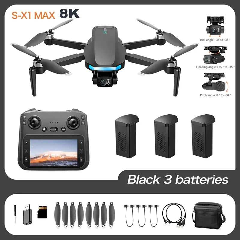 For Xiaomi S-X1 GPS Drone 8K HD professional camera Three-axis gimbal WIFI UAV Obstacle Avoidance Quadcopter Brushless Toy Gift