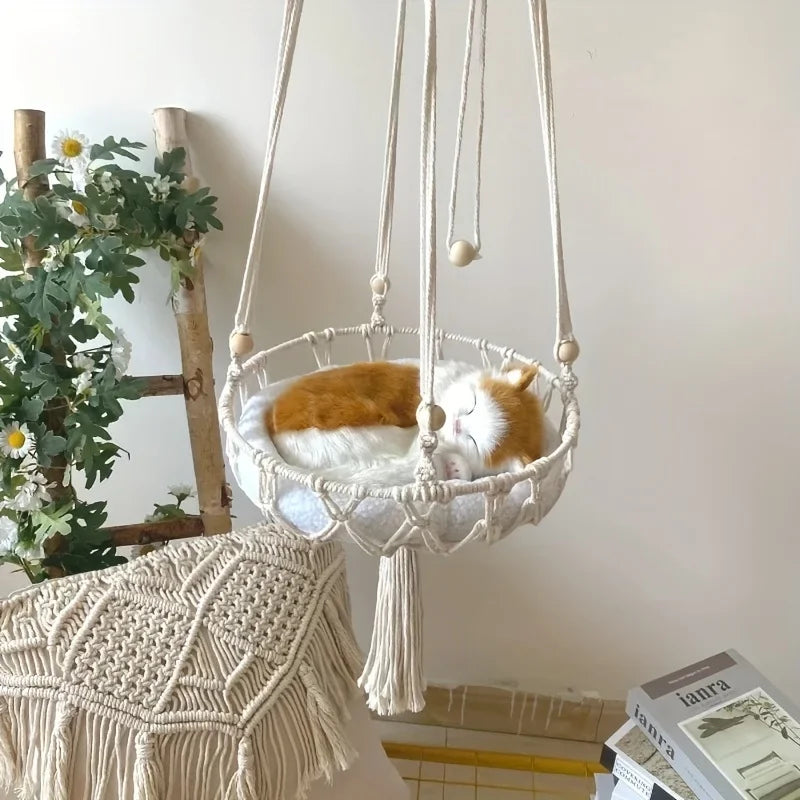 Extra Large Hand-woven Cotton Rope Cat Hammock 40cm/15.75in Super Load-bearing Durable Fits 2 Cats | 24-hour Shipping