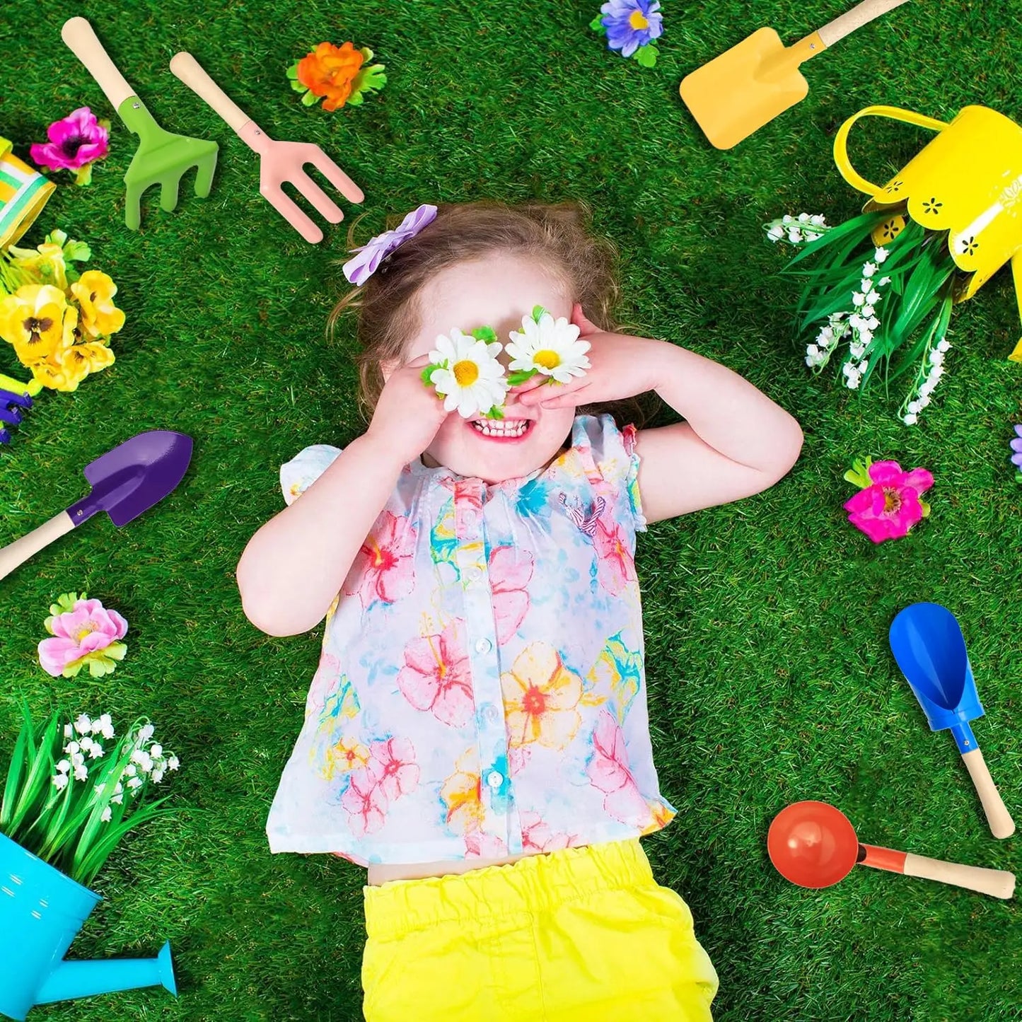 Gardening Tool Set 6 Piece Shovel Rake Hoe Outdoor Planting Sand Beach Snow Play Multifunctional Children Garden Toy Kit