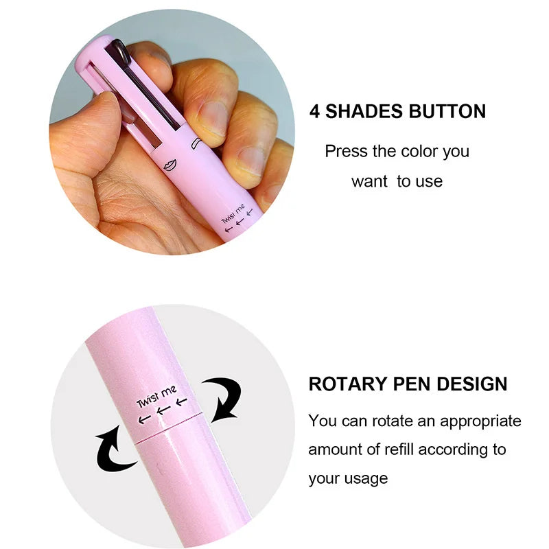 Multifunctional Four in One Cosmetic Pen Long Lasting Eyebrow Pen Rotating Lip Liner Waterproof Sweat Proof Makeup Pen