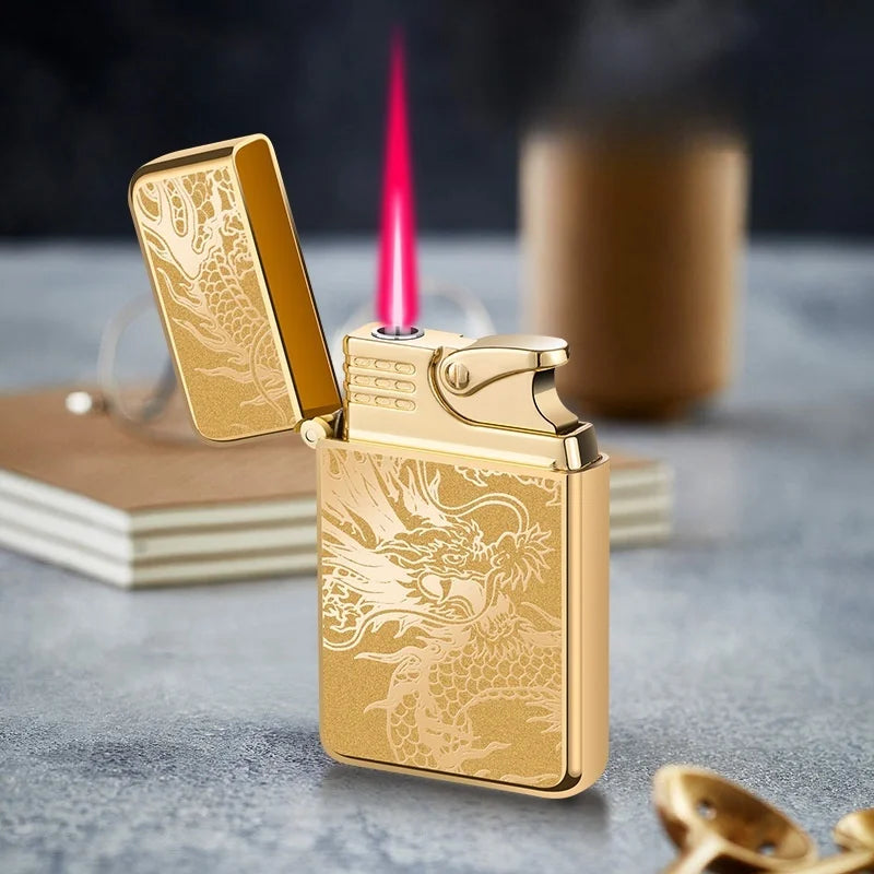 Creative Metal Jet Red Flame Gas Lighter Outdoor Windproof Portable Turbine Torch Lighter for Men's Gift Cigarette Accessories