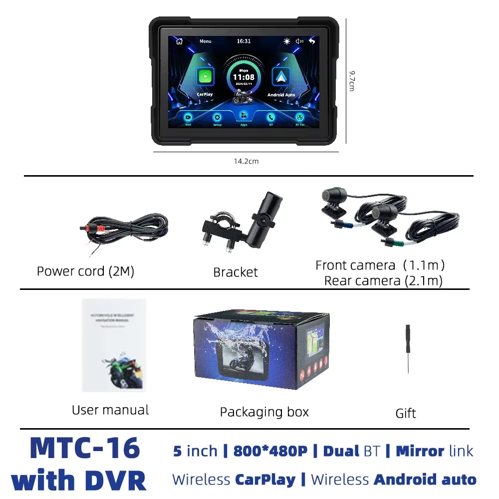 EKIY 5 Inch Wireless CarPlay and Android Auto Portable Motorcycle GPS Navigation Display Screen