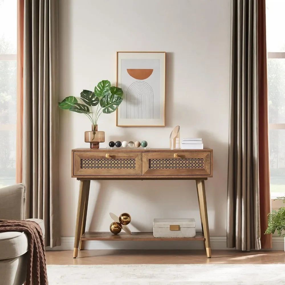 Guangbai Mid Century Modern Console Table With Two Drawers