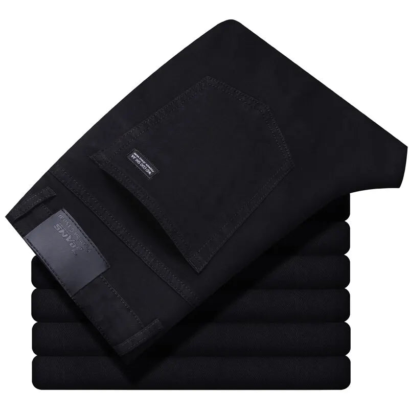 Wthinlee Business Men's Straight Stretch Jeans Casual Denim Trousers Classic Blue Black Fashion Brand Clothing