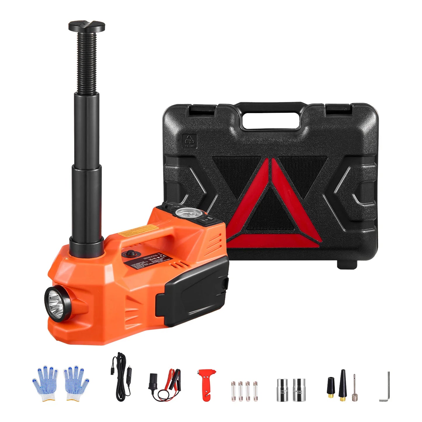 SucceBuy Electric Car Jack, 5T Electric Scissor Jack with Built-In Inflator 12V Tire Changer with  LED Light for Sedan SUV Truck