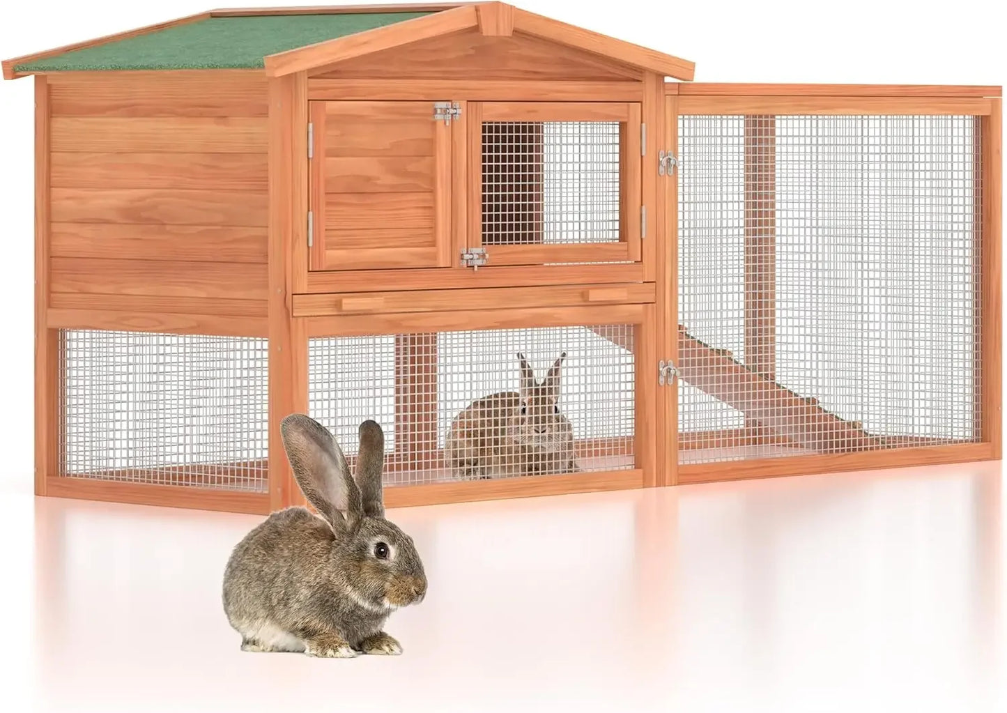 Outdoor Chicken Coop for 2 to 4 Chickens Wooden Hen House Poultry Pet Hutch Run Cage with Waterproof Asphalt Roof and Wire Fence 80 Inches