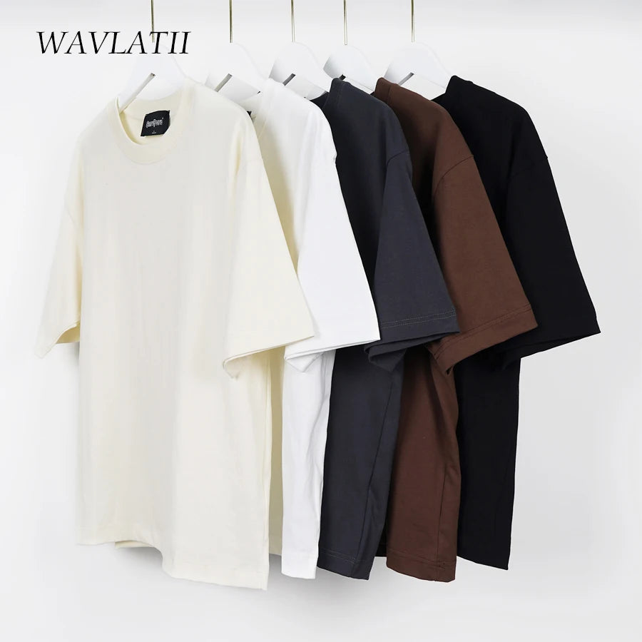 Wavlatii Oversized Summer T Shirts for Women and Men Brown Casual Korean Streetwear Tees Unisex Basic Solid Cool Tops