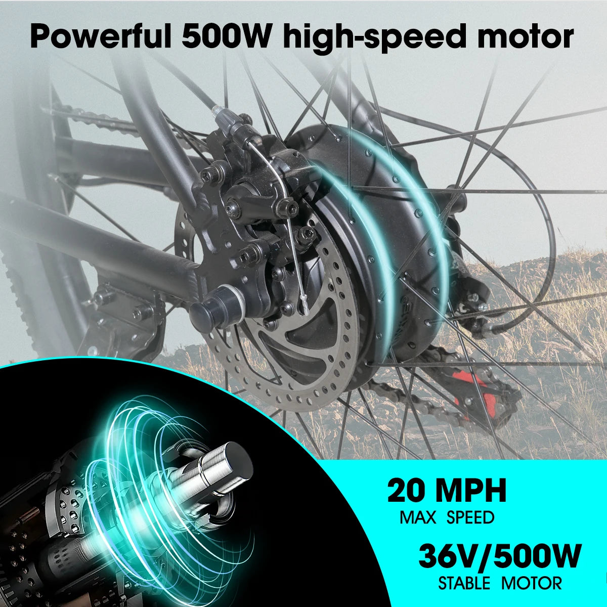 HILAND Electric Bike for Adults 26 Inch Electric Mountain Bicycle with Removable Battery 500W 36V Motor 7 Speeds 20MPH Ebike