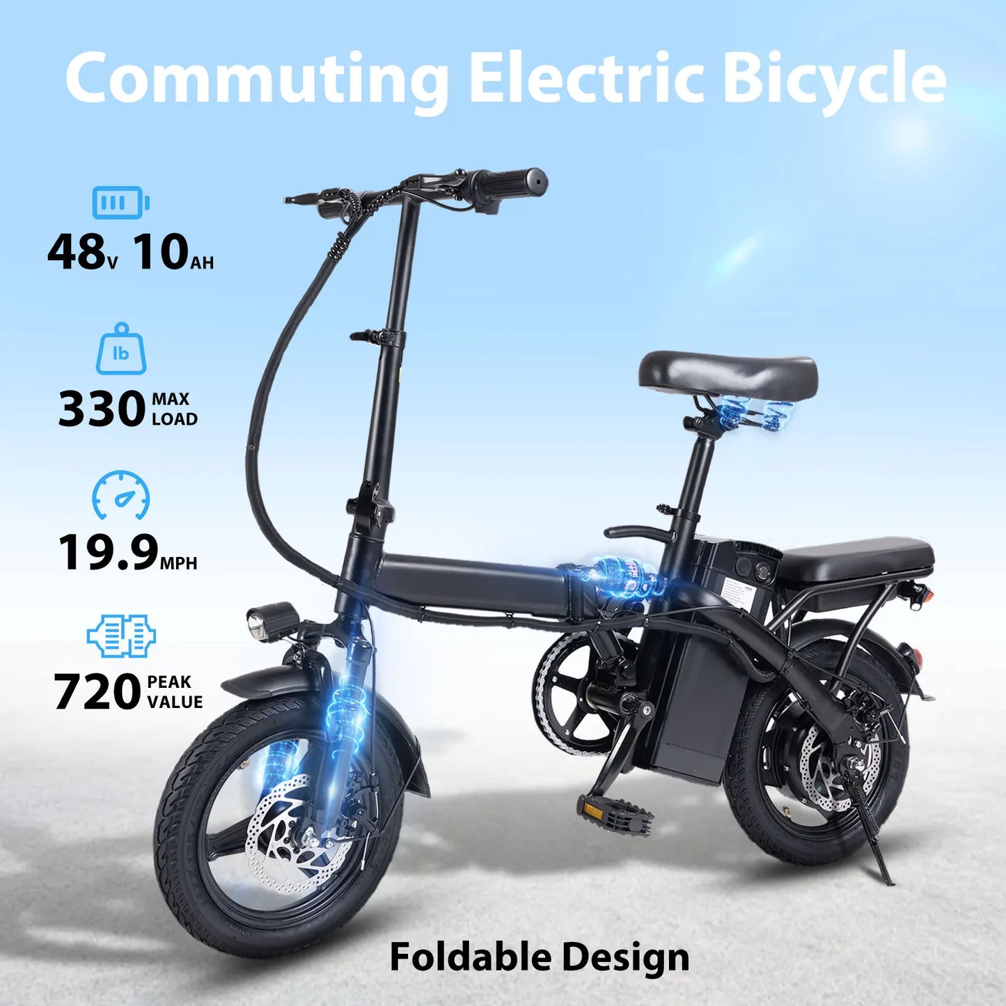 Adult Folding Electric Bicycle with 400W High Speed Motor and 48V Detachable Battery 14 Inch Double Brake Design