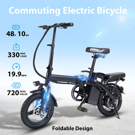 Adult Folding Electric Bicycle with 400W High Speed Motor and 48V Detachable Battery 14 Inch Double Brake Design