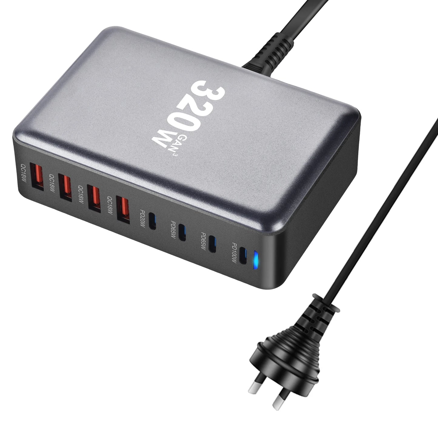 320W GaN Charger USB C Fast Desktop 8 Port USB Type C PD Charger Quick Charge 3.0 for iPhone 15 14 Samsung