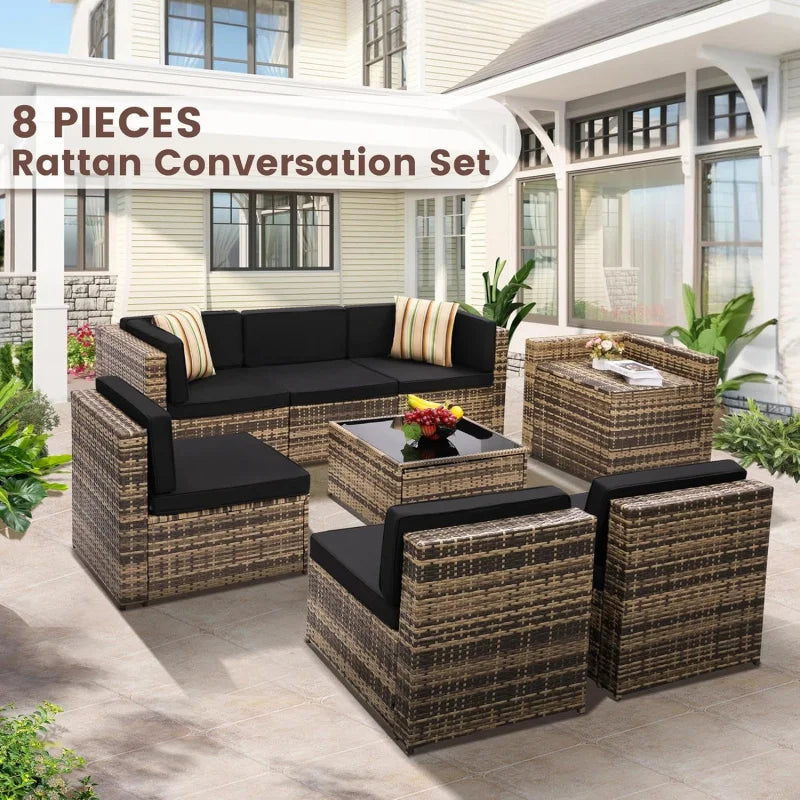 XMSJ 8 Piece Outdoor Wicker Rattan Patio Sectional Set