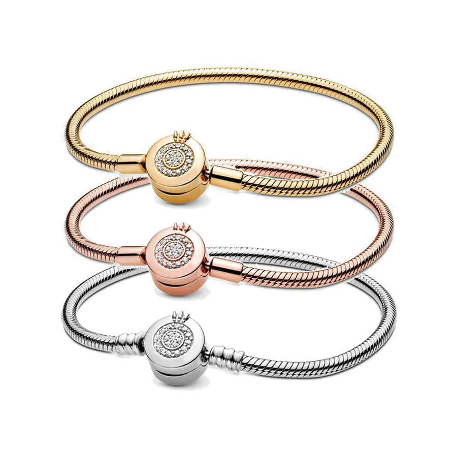 2025 New Creative Pop Sparkling Crown Snake Chain Bracelet for Pandora DIY Women's Exquisite High Quality Jewelry Gifts