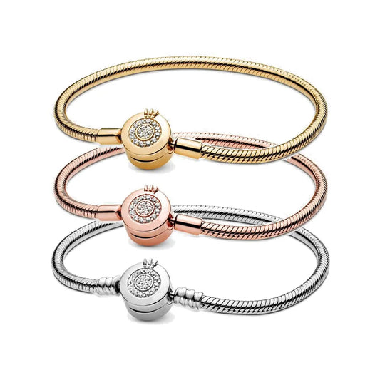 2025 New Creative Pop Sparkling Crown Snake Chain Bracelet for Pandora DIY Women's Exquisite High Quality Jewelry Gifts
