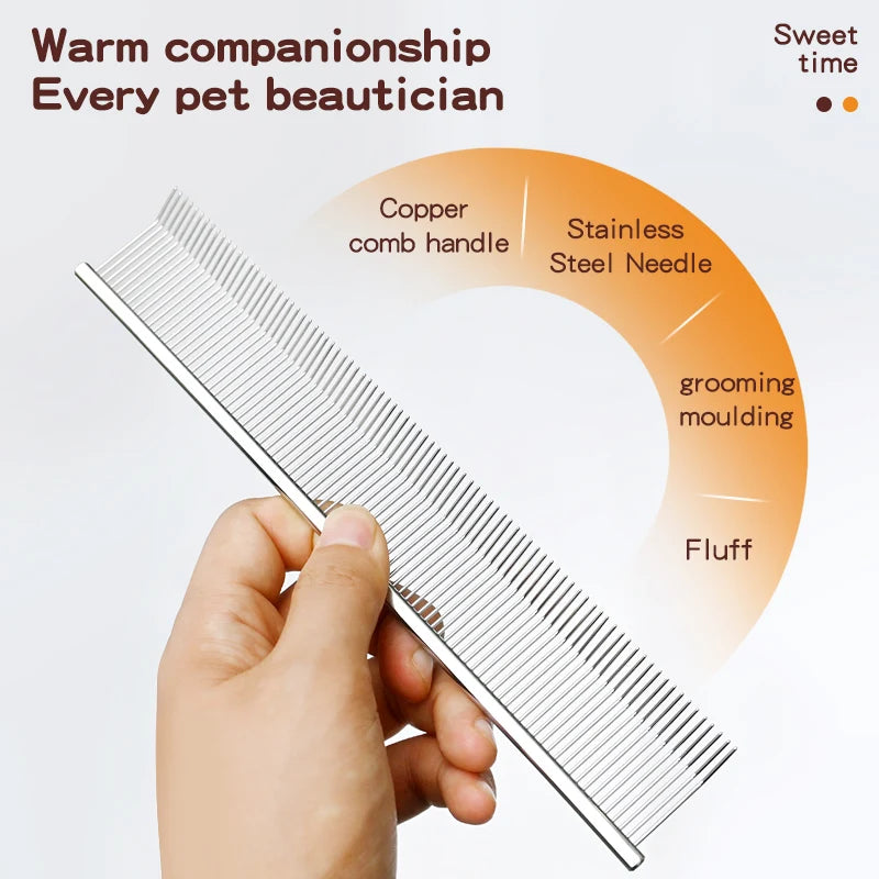 Pet Grooming Comb with Curved Hook Deep Hair Picking and Fluffy Texture Stainless Steel Dog Trainer Beauty Comb