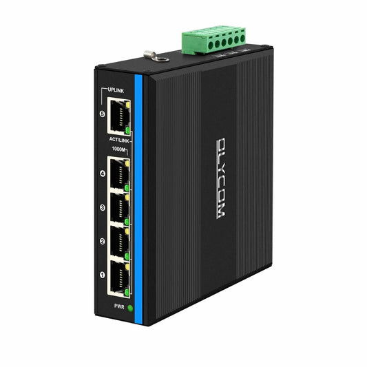 Industrial 5 Ports Gigabit PoE Switch 12V to 48V DC Input 48V DC PoE Output 10/100/1000Mbps Ethernet Switch