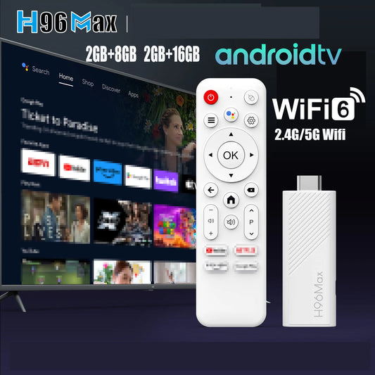 H96 Max Android TV Stick Allwinner H313 2.4G Wifi 5G Wifi6 Dual Band 8GB 16GB 4K 3D HDR Google Voice Remote DC 5V 2A