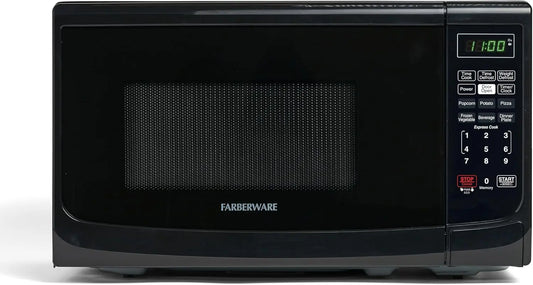 Microwave Oven With LED Lighting And Child Lock Ideal For Apartments And Dorms Easy Clean Grey Interior Retro Black