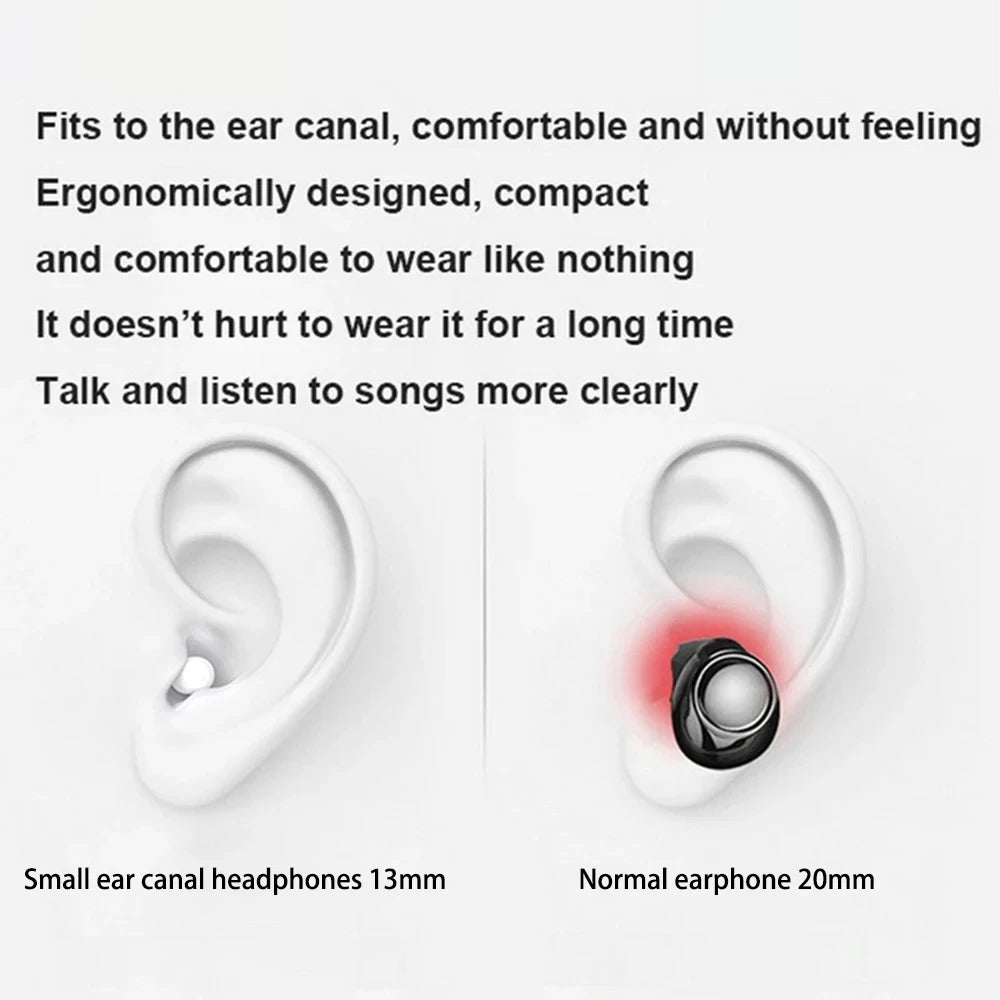 Invisible Earphones Mini Headphones Bluetooth TWS Wireless Sleep with Microphone HD Call Semi In Ear Earbuds Noise Reduction