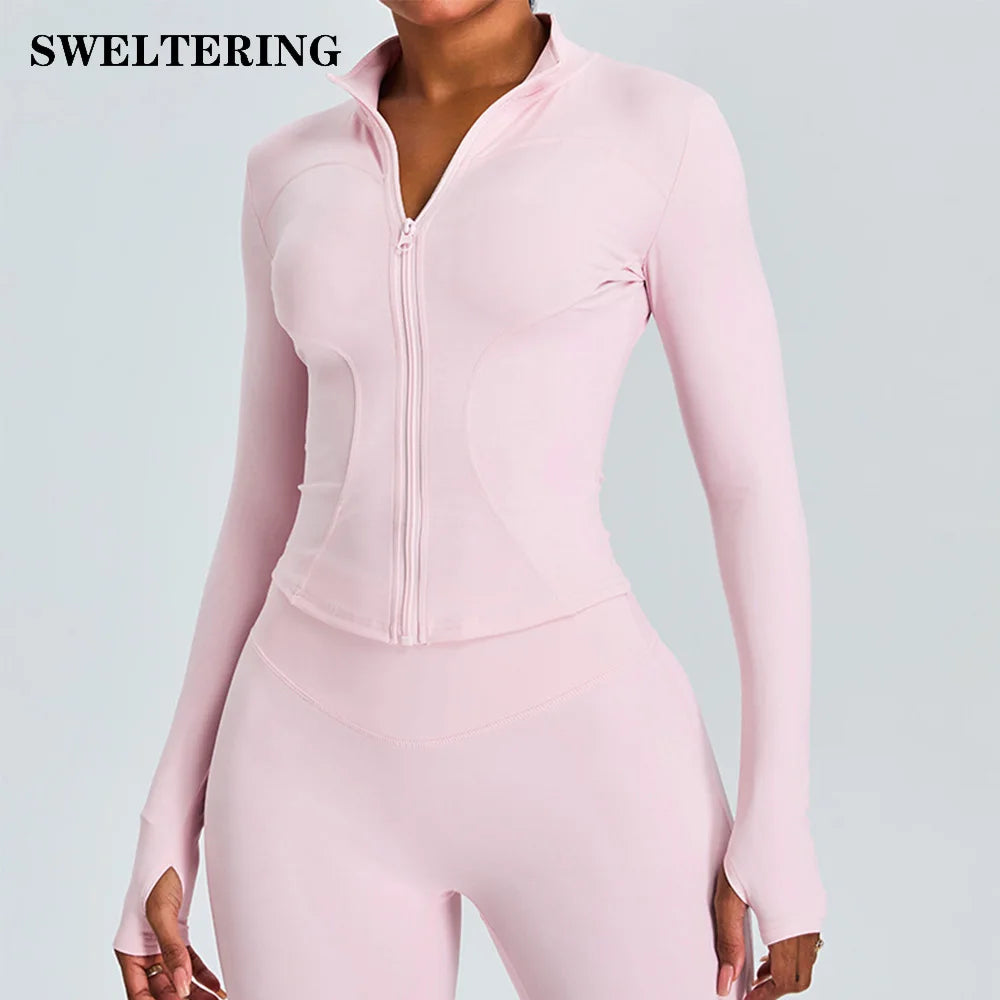 Zipper Long Sleeve Sports Jacket for Women Fitness Yoga Shirt Gym Top Activewear Running Coats Push Up Workout Clothes