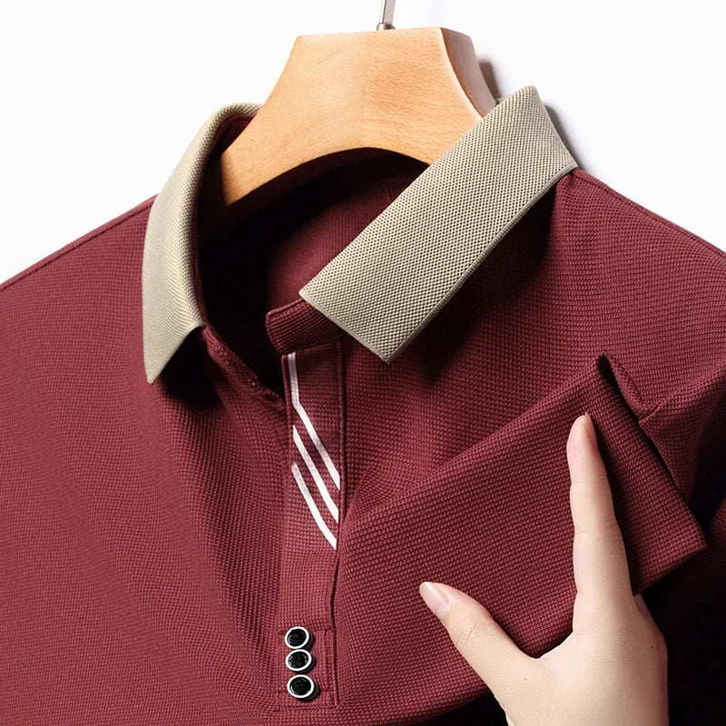 Men's Solid Color Casual Short Sleeve Polo Shirt for Summer Business and Leisure