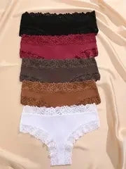 5 Pcs Set Women Cotton Floral Lace Intimate Underwear Trendy Patchwork Lace Briefs Soft Lingerie S-XL