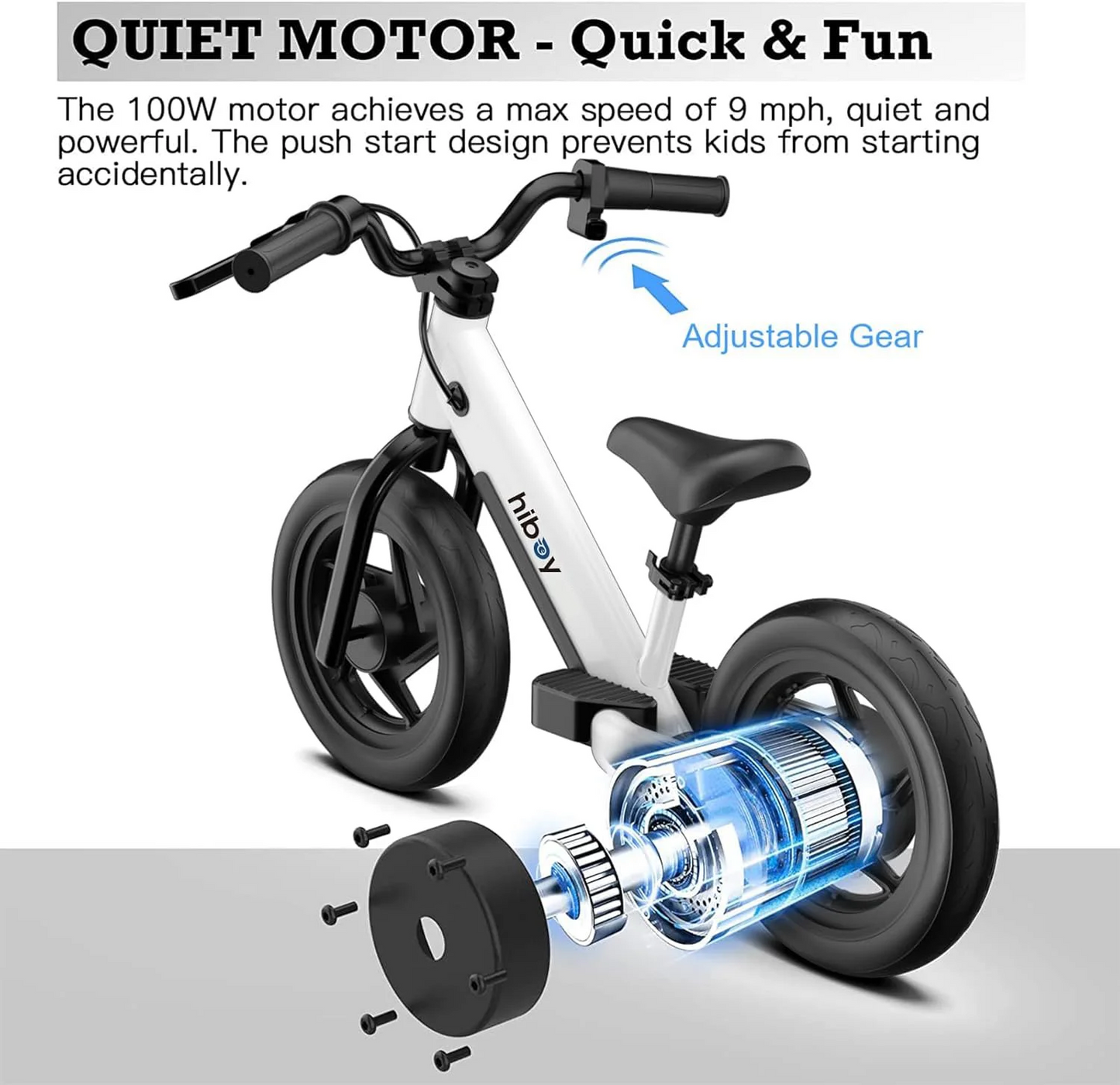 Hiboy Electric Balance Bike for Kids Ages 3-5 with 12 Inch Tires 150W Peak Motor and 21.6V 2.6Ah Battery