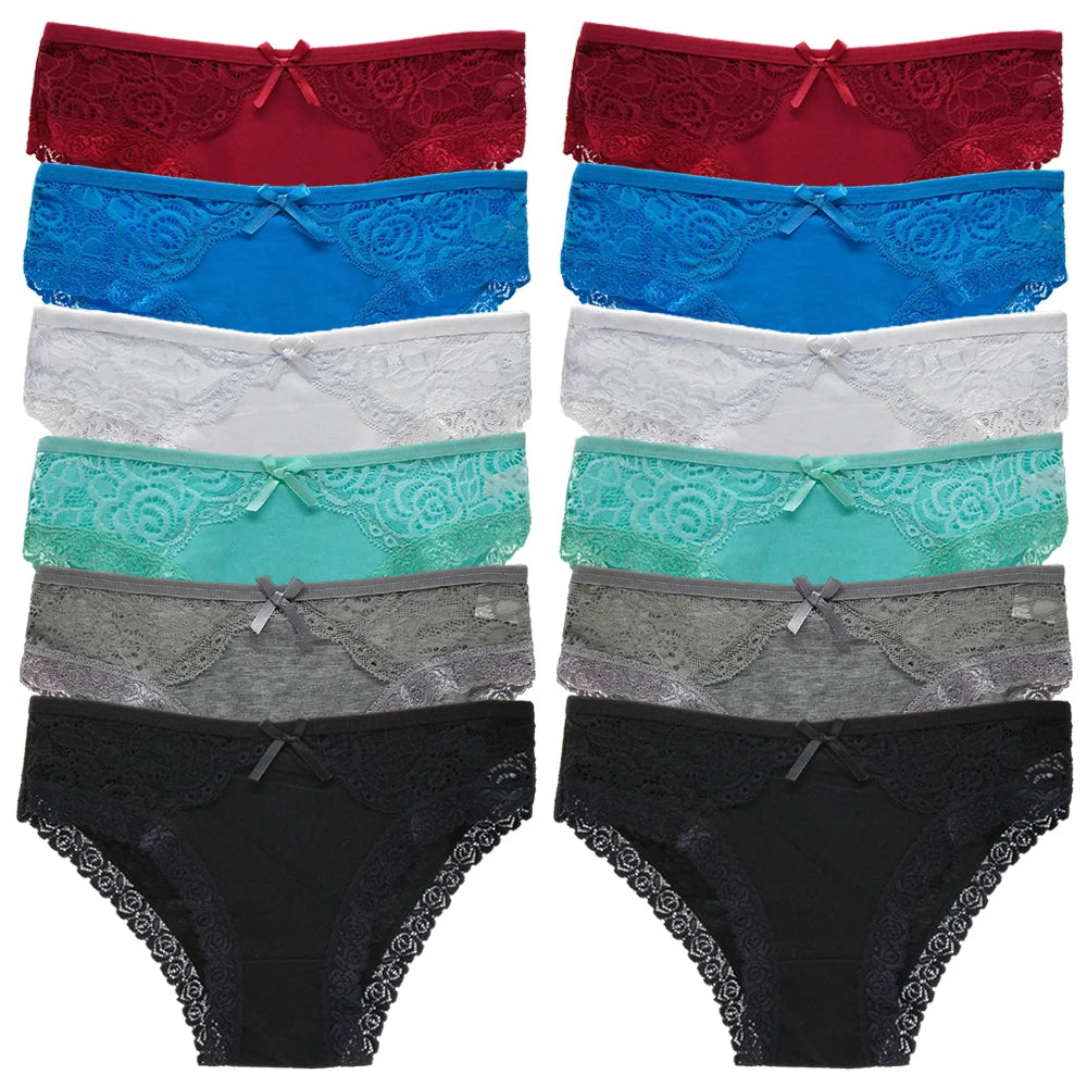Cotton Panties Women's Underwear Panty Fashion Lace Briefs Girls Low Waist Shorts Female Lingerie Culottes 12 Pcs/set