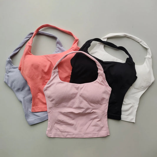Ashlimo Impact Halter Top Gym Tops Women Backless Design Yoga Tank Tops Push Up Sports Bra Fitness Workout Activewear
