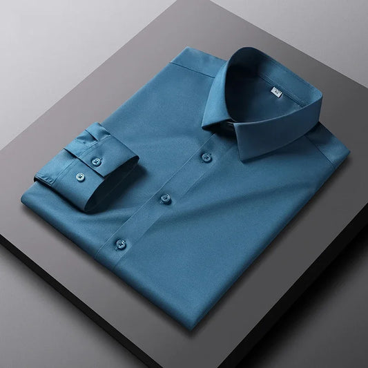 Men's Casual Long Sleeved Solid Color Shirt Non Iron Wrinkle Resistant Business Top