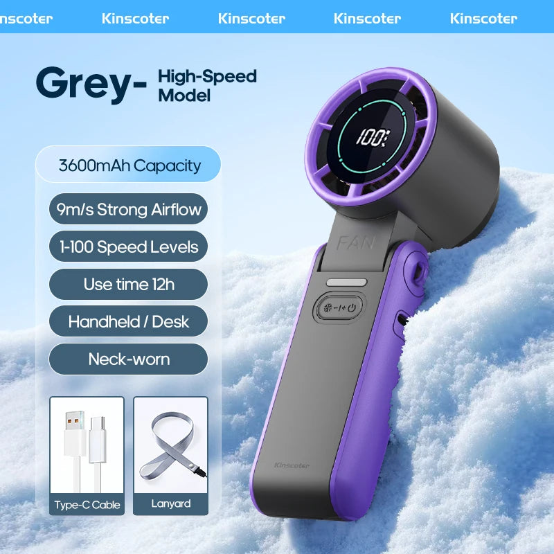 Kinscoter Outdoor Foldable Portable Handheld Fan Mini Cooling Rechargeable 3600mAh High Speed Turbo Fan
