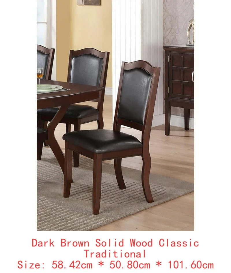 7pc Formal Dining Set with Solid Wood Table, Shelve & 6 Chairs in Espresso Finish