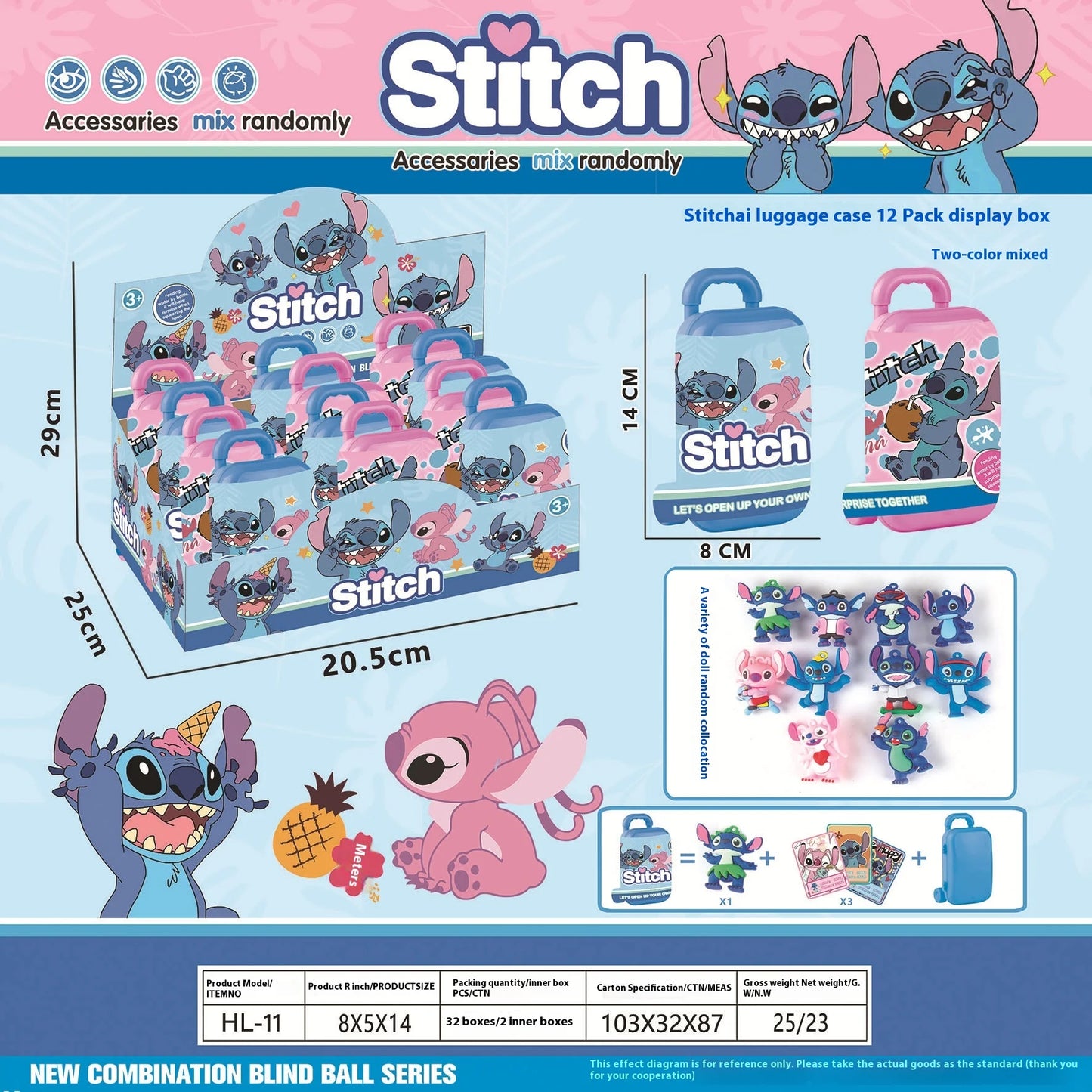 New Stitch Blind Box Suitcase Design Cute Cartoon Doll Toy Desktop Ornament Lilo and Stitch Kawaii Fashion Room Decor Kids Gift
