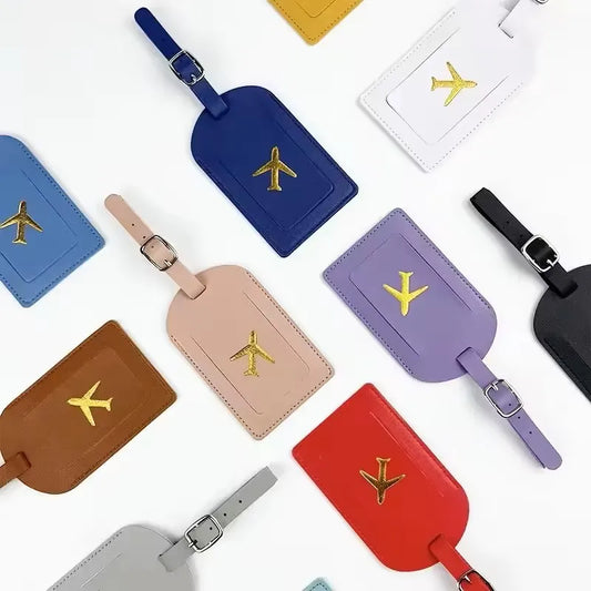 Stamped Leather Business Luggage Tag Suitcase Address Label Luggage Boarding Case Label Name ID Address Clip Travel Accessories