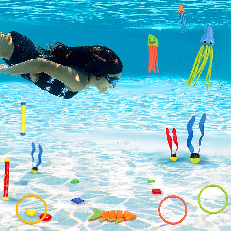 Pool Decoration Props Inflatable Swimming Pool Accessories Treasure Hunt Diving Set Torpedo Fish Water Rings Dolphin Gifts TMZ