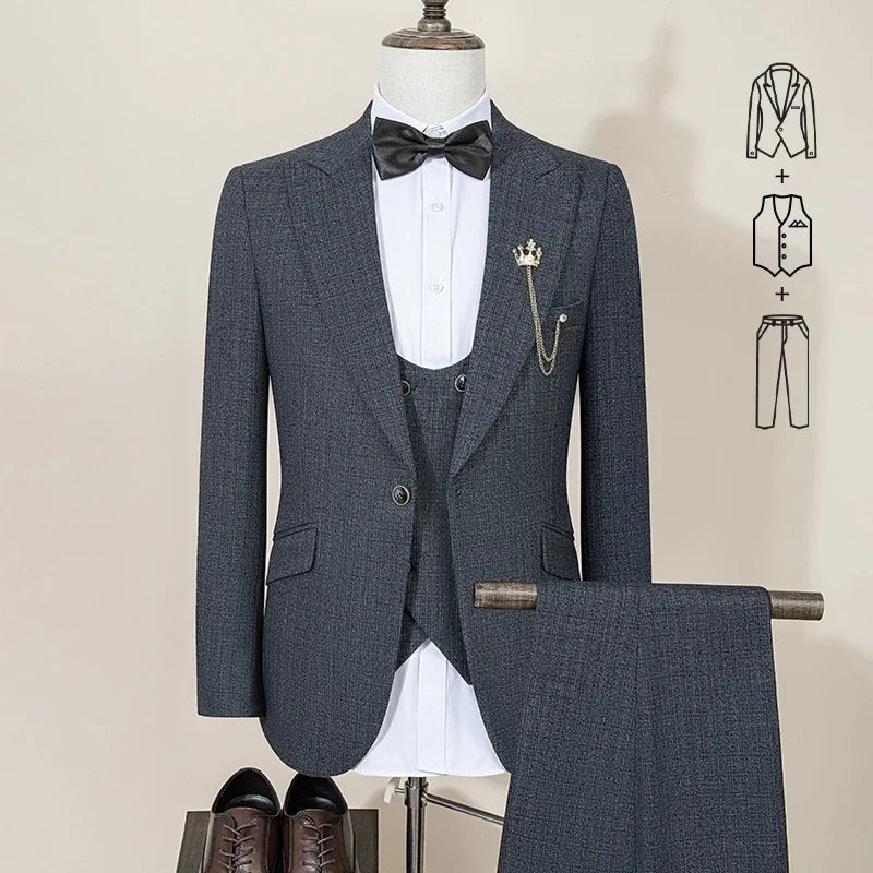 ST Cassy Luxury Men Suit Slim Fit Male Groom Wedding Blazers Party Dress Suit Business Office Three Piece