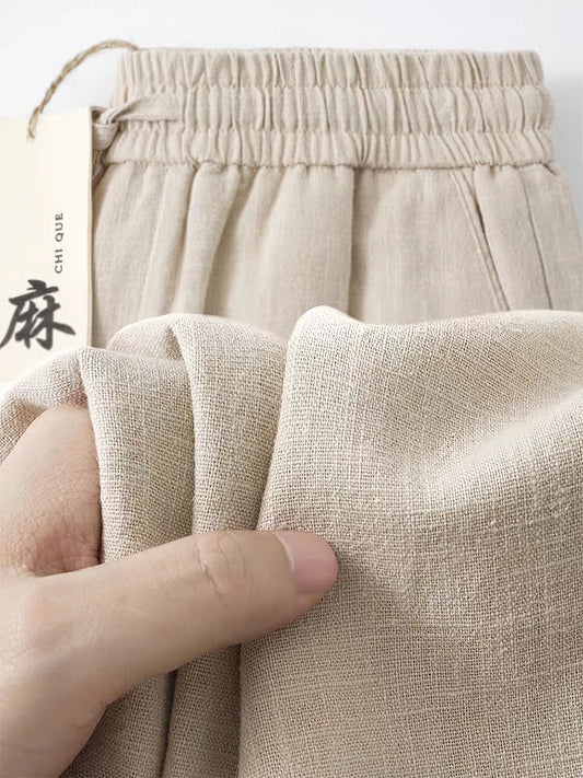 Straight Casual Cotton Linen Pants for Men Wide Leg Lightweight Baggy Cotton Sweatpants Male Walking Jogger Trousers