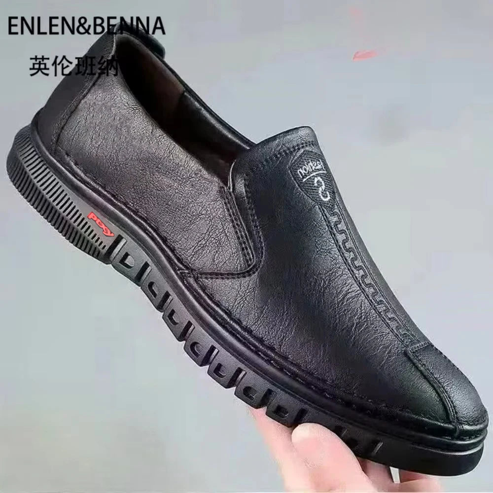 Men's Comfortable Fashion Synthetic Leather Shoes Soft Sole Non-Slip Casual Footwear