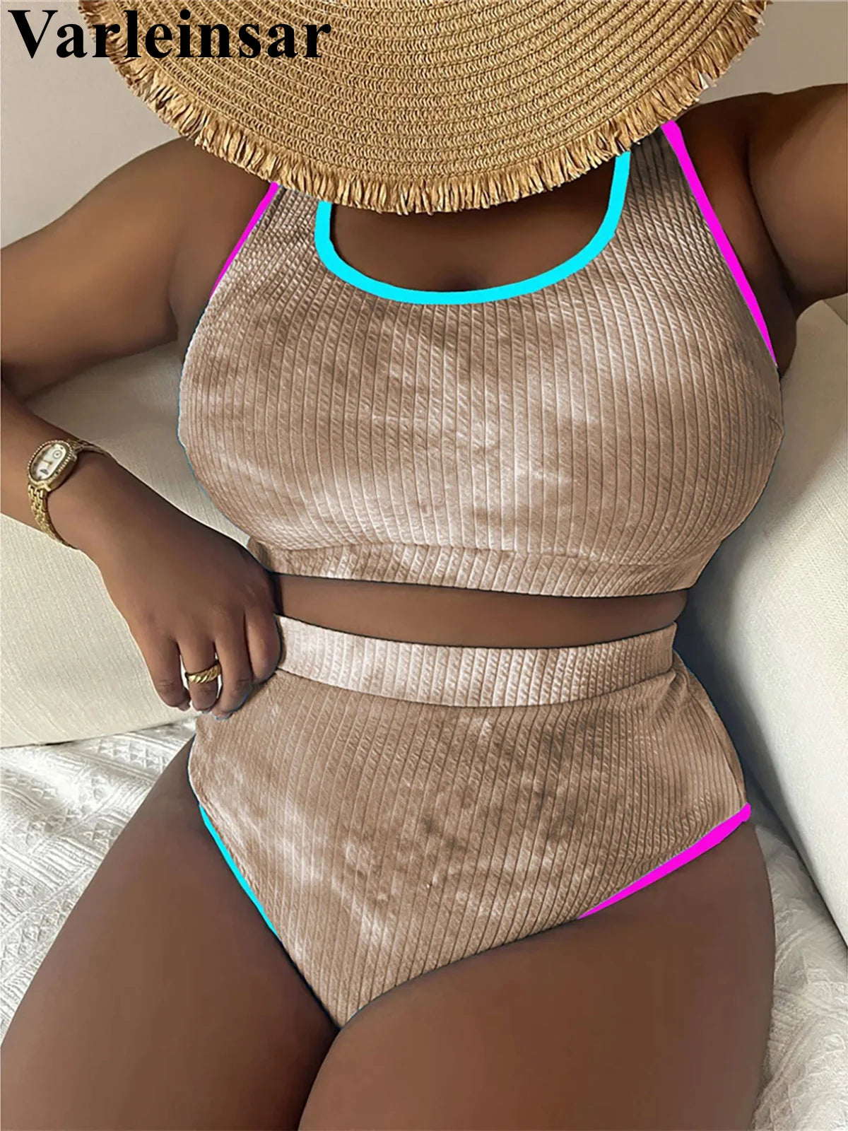 0XL to 4XL New Tie Dye Bikini Large Size Swimwear Plus Size Women Two-Piece Bikini Set Bather Bathing Suit V5948