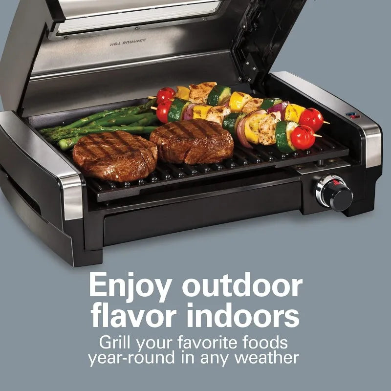 Electric Indoor Searing Grill with Viewing Window and Adjustable Temperature Control to 450F 118 sq in Surface Serves