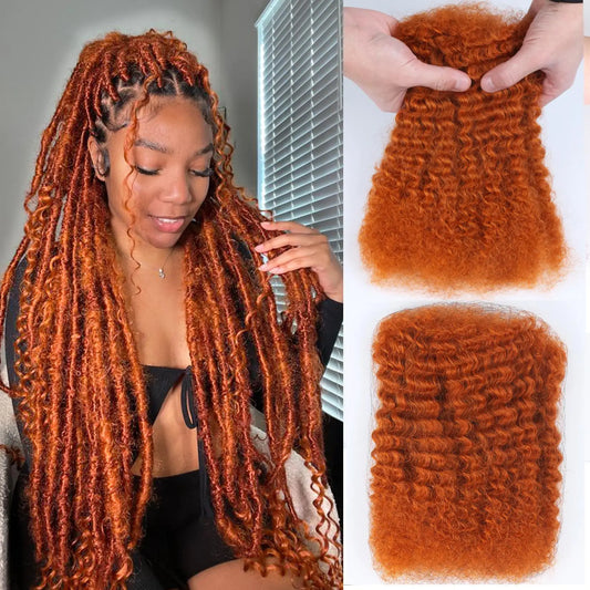 Afro Kinky Bulk Human Hair for Dreadlock Extensions and Braiding 2 Pack 100g Ginger Orange Color