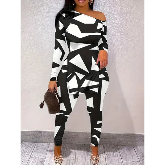 Samson Shopping 25 Geometric Print Slit Hem Long Sleeve Set