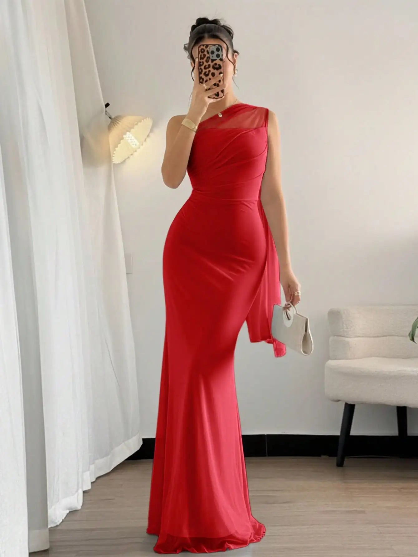 Elegant Asymmetrical One Shoulder Long Dress For Party Beach Wedding